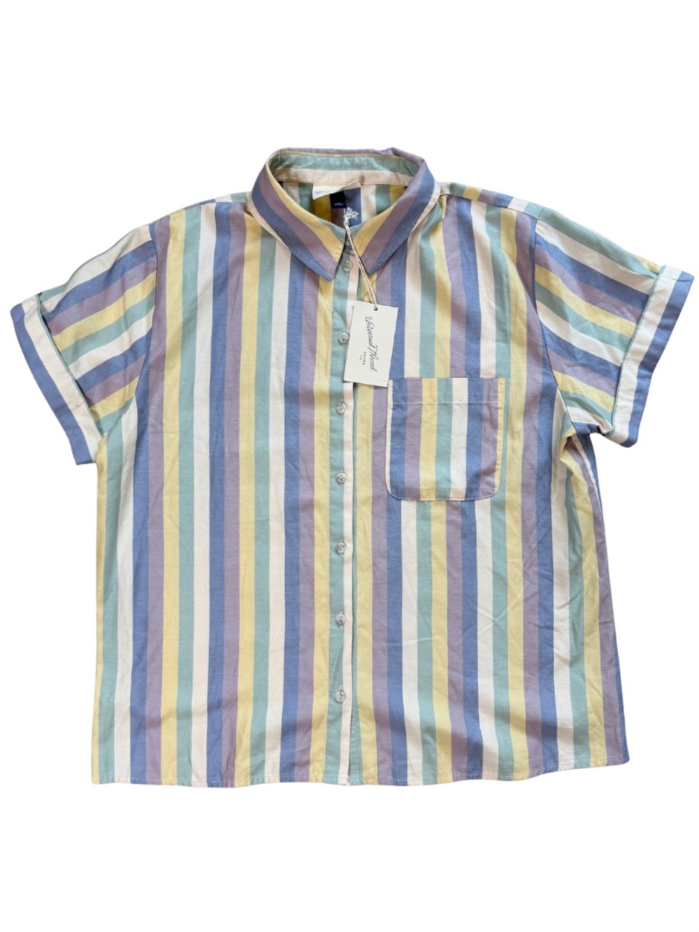 Universal Thread | Pastel Stripe Button-Up | Short Sleeve Pocket | Size M | NWT